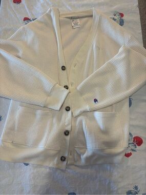 Champion Cream Waffle-Knit Button Cardigan